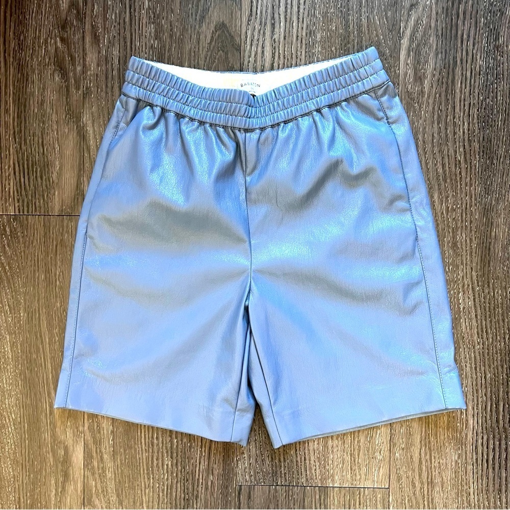 Aritzia Babaton Women's Vegan Leather High Rise Waistband Short in Steel Blue 00